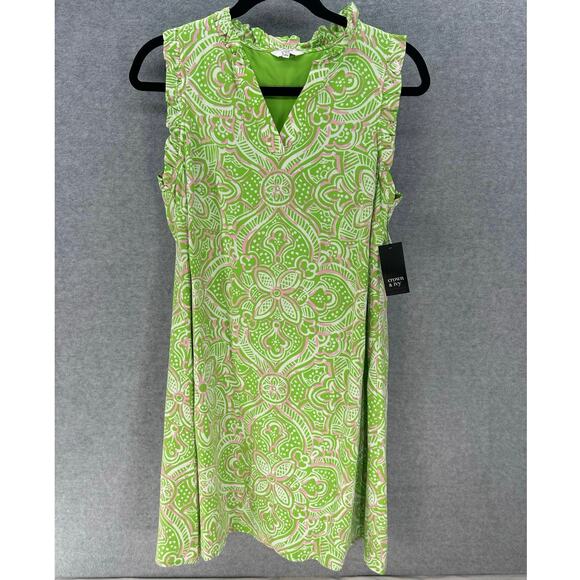 Crown & Ivy Women sz S Pink Green V Neck Shift Dress Coastal Preppy Workwear NWT